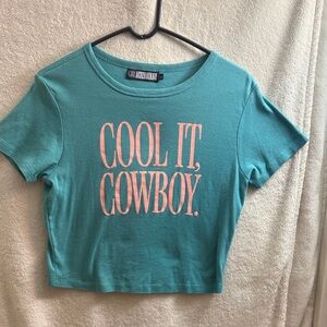 Cool It Cowboy Graphic Crop Top - Teal